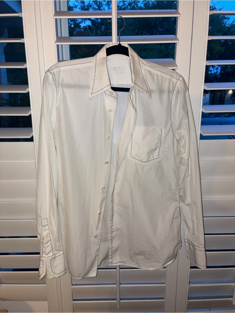 Prada 2014 Men’s White Dress Shirt Blue Stitch 39/15.5
